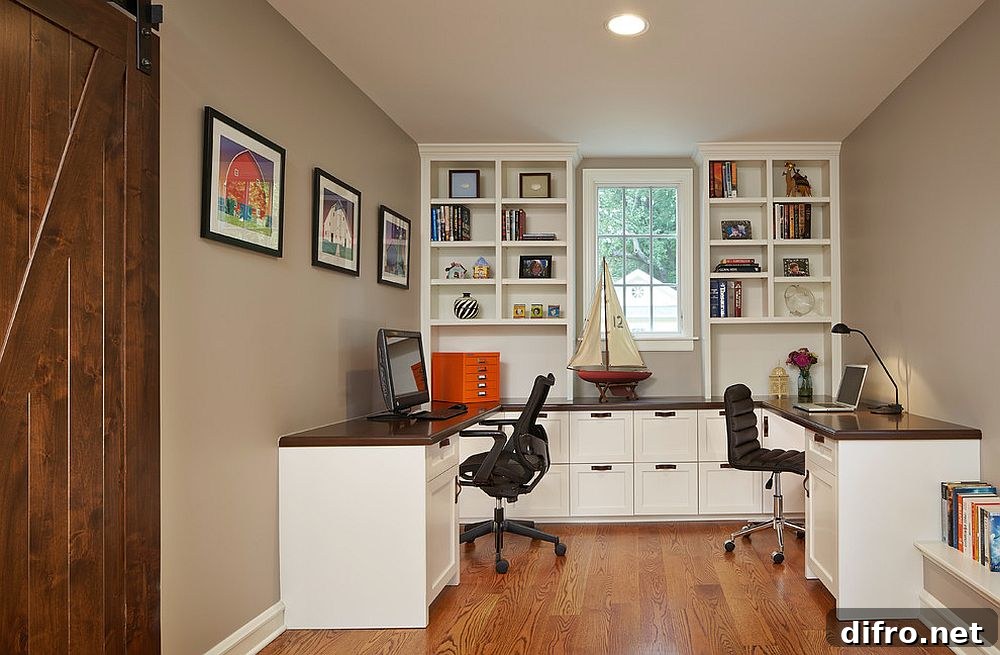 Renovated garage used as family home office and study