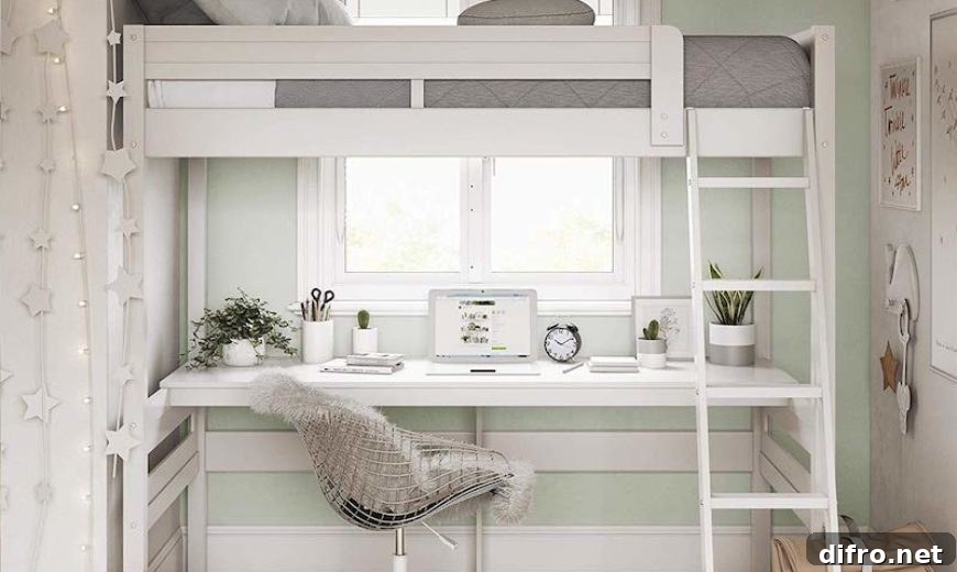 Loft bed over a home workstation
