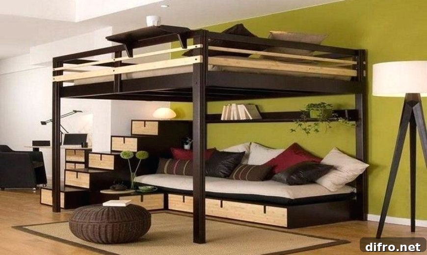 Loft bed with sitting area underneath