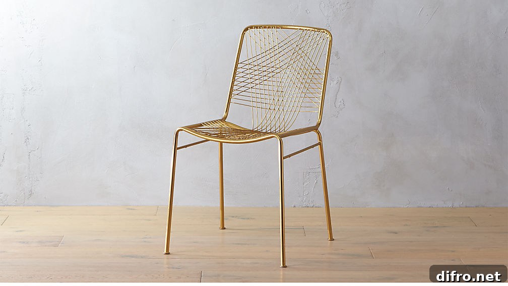 Alpha Brass Chair with brass finish and linear design
