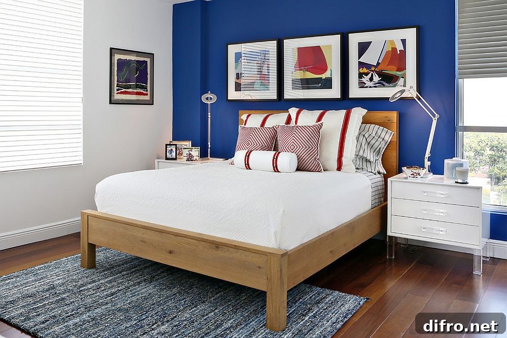 Accent wall with curated artwork creating a focal point