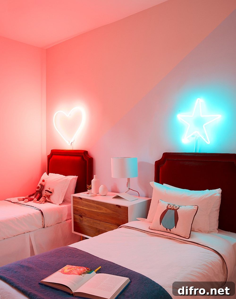 Kids' bedroom with playful neon lighting