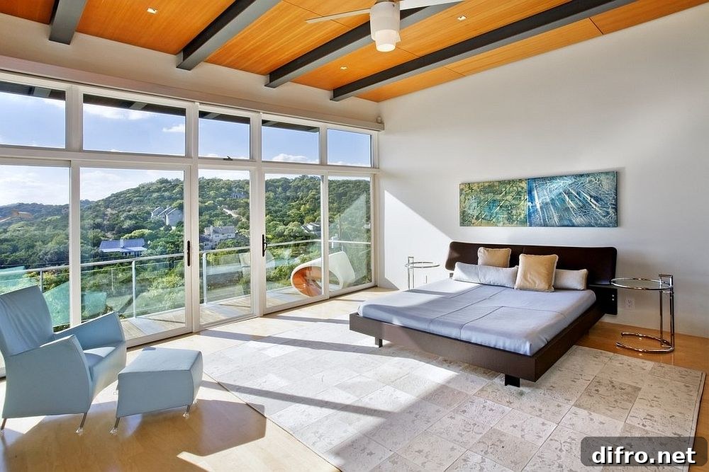 Orangish-yellow ceiling brightening a neutral white bedroom