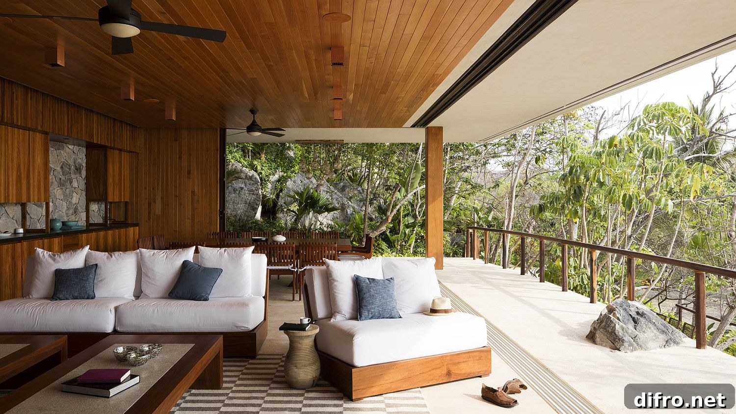 Open pavilion-style living area with panoramic views of the landscape and ocean