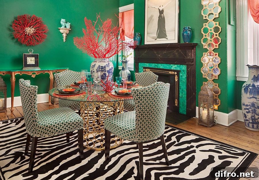 Malachite green dining room