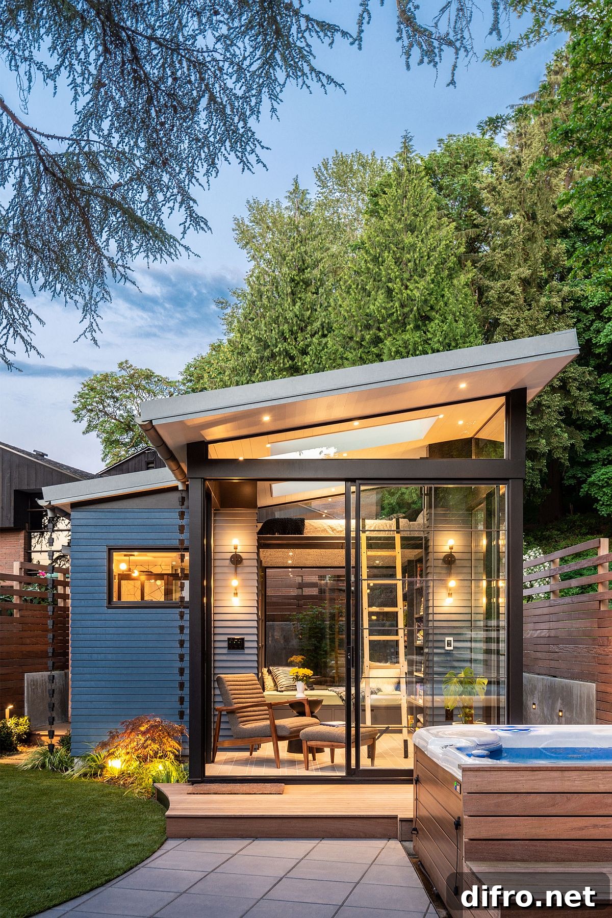 Backyard transformed into a relaxing shed and hangout