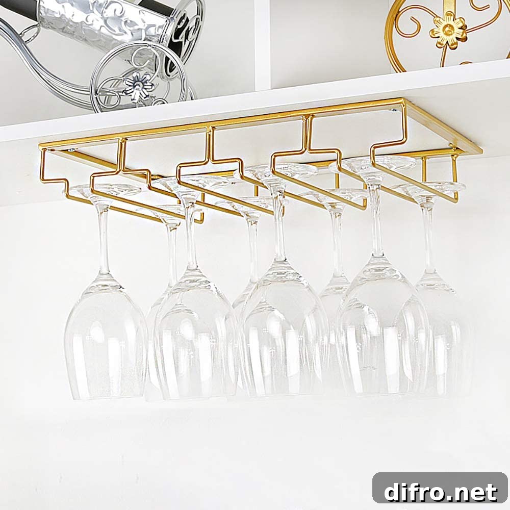 Gold wine glass under-cabinet rack 