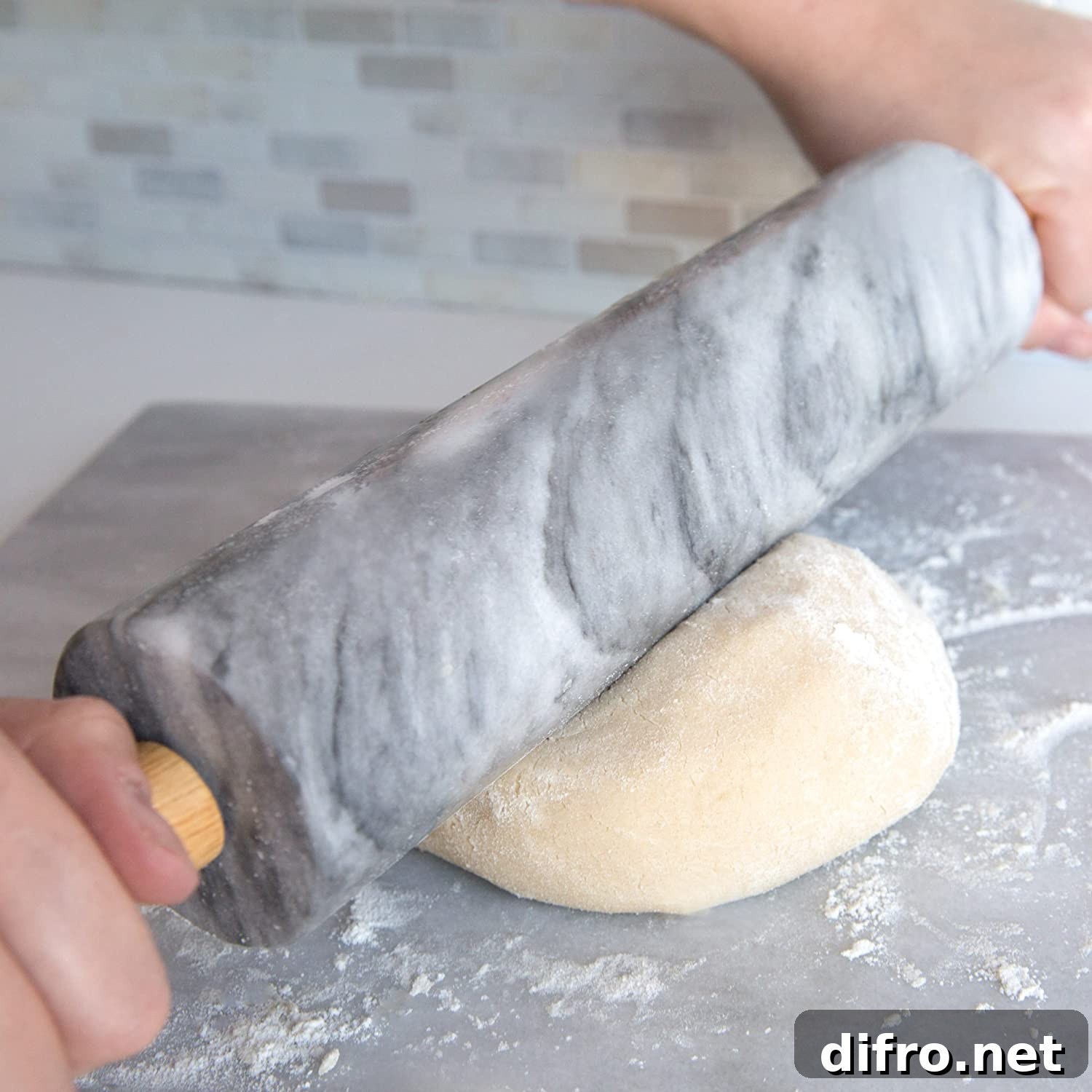 Marble rolling pin with wooden cradle