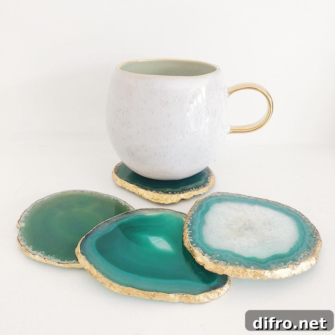Agate coasters in green with a gold edge
