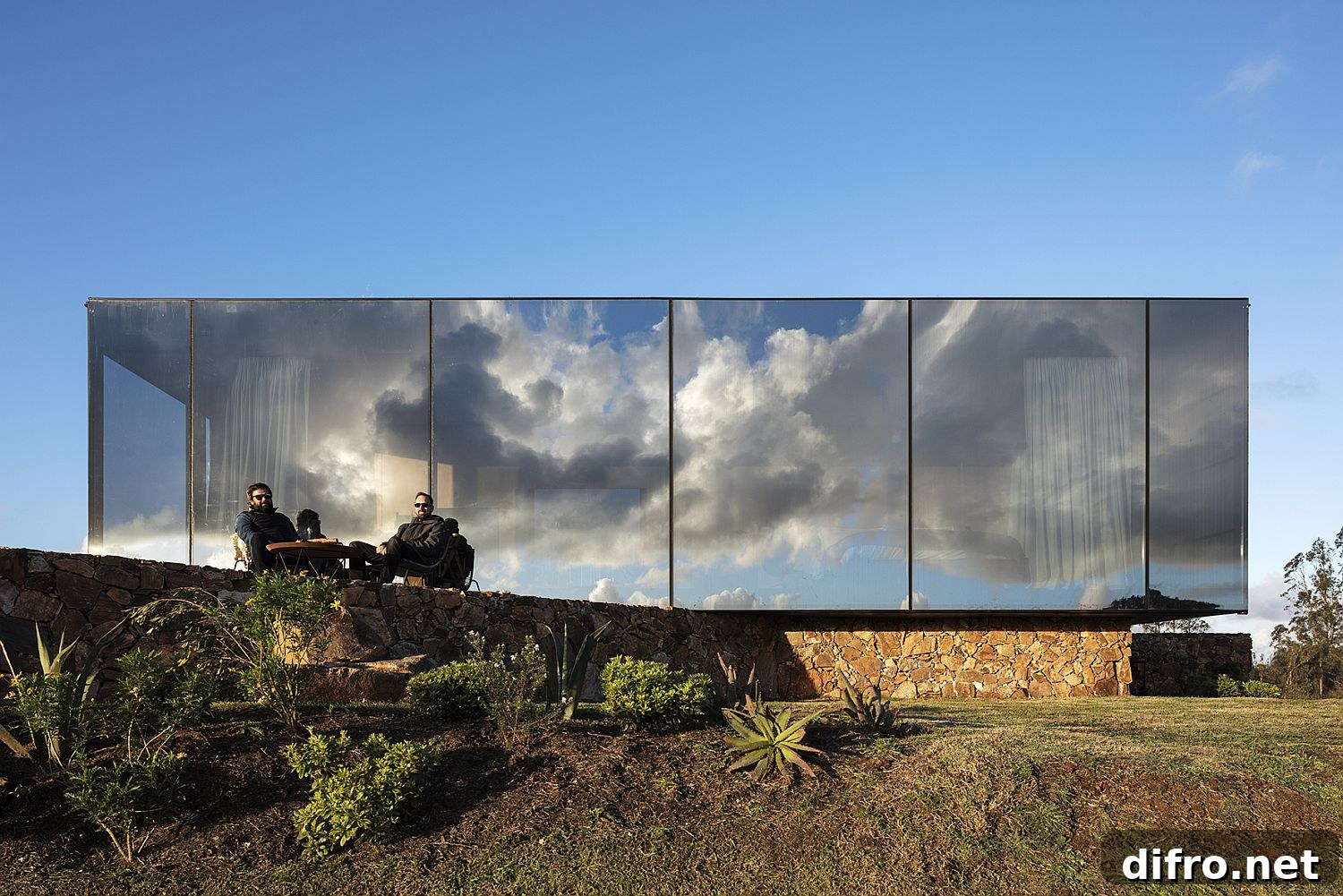 Cabin facade with one-way mirror giving a magical look