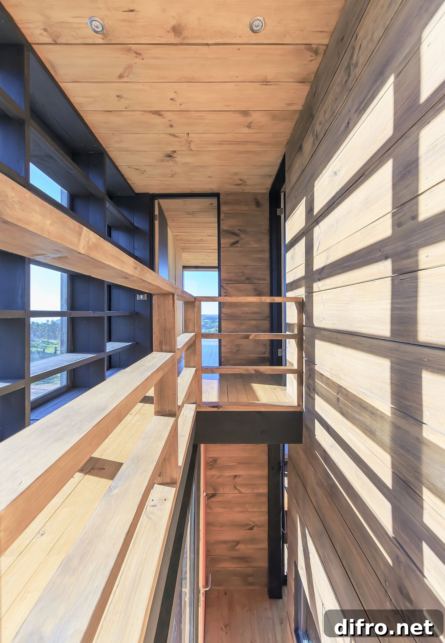 Quartersawn pinewood is used throughout the modern house