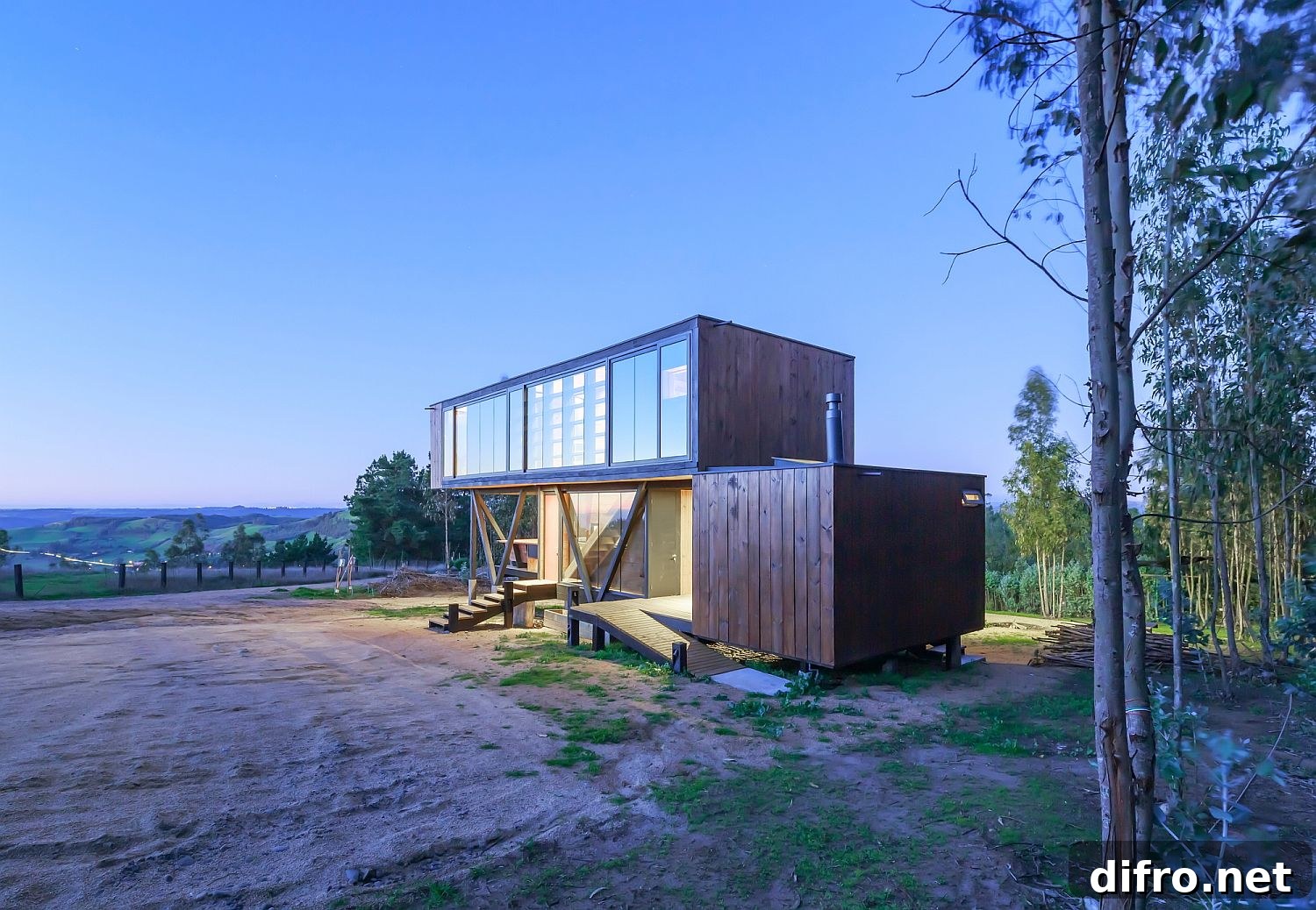 Multiple entrances and decks around the modern Chile House