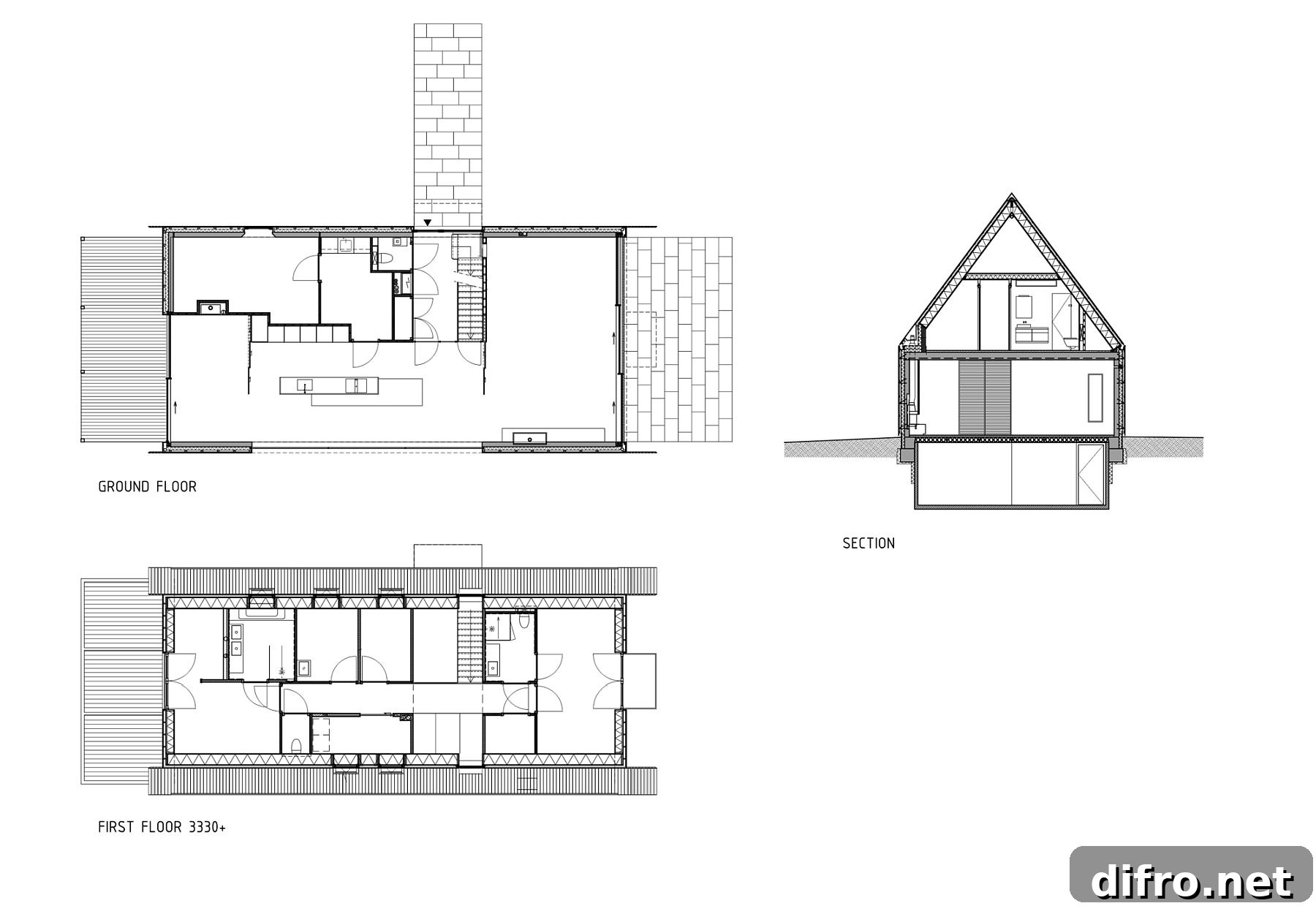 Floor plan of the Forest Villa in Voorschoten showing the relationship between interior spaces and the forest