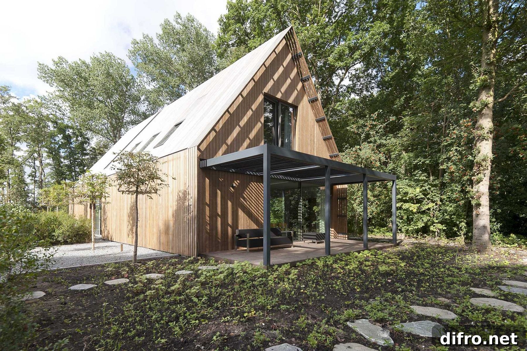 Pergola with adjustable slats on the porch of the Forest Villa