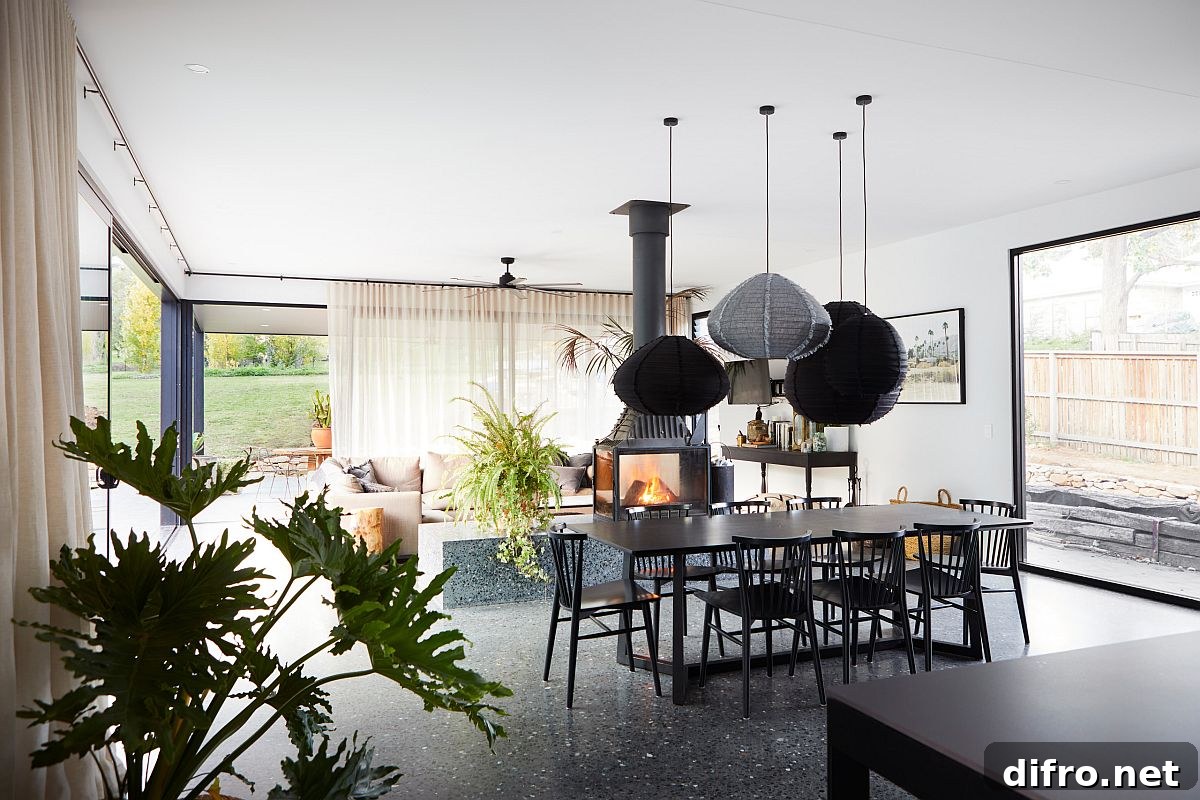 Modern two-sided fireplace enjoyed from every corner of the room