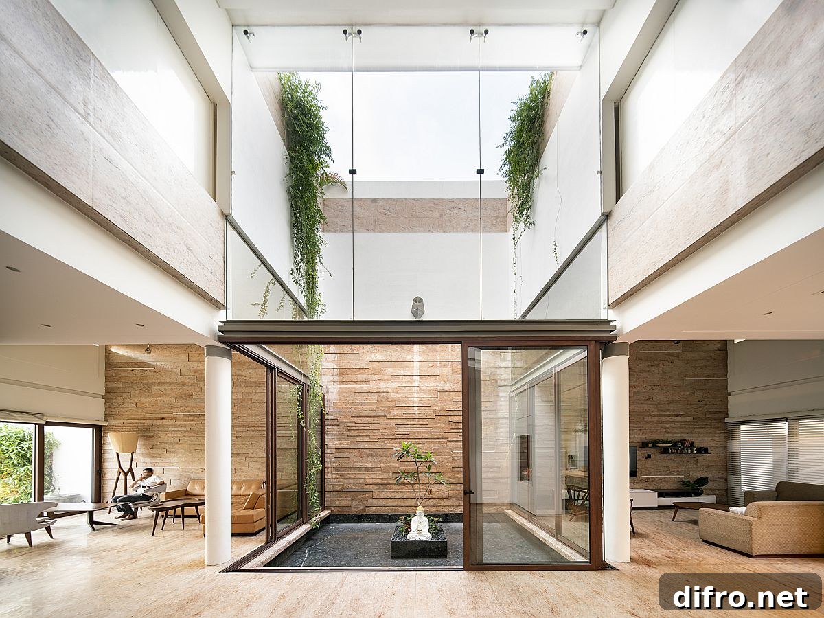 Central courtyard and atrium filled with plants and light