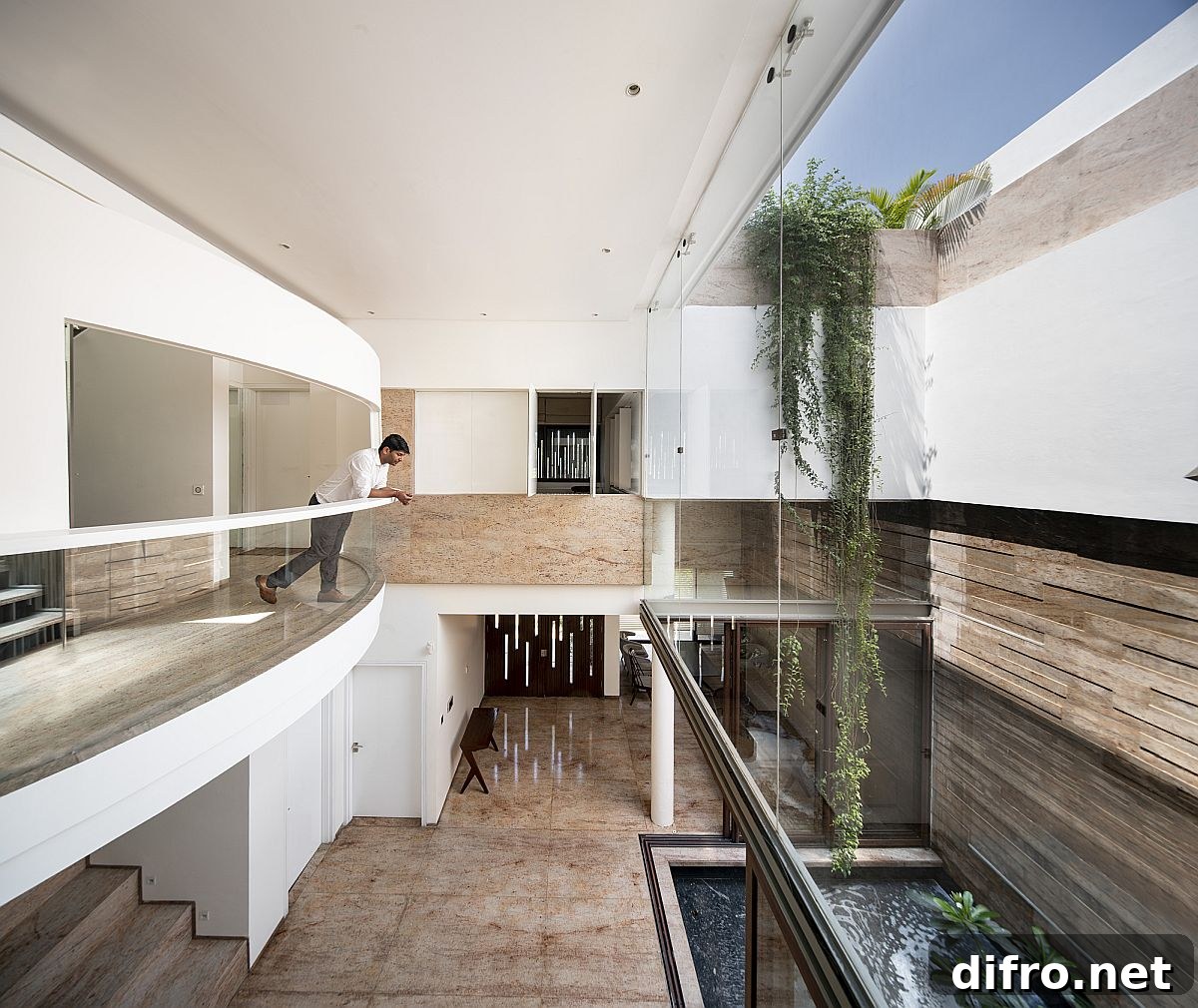 Upper level overlooking the public areas and central courtyard