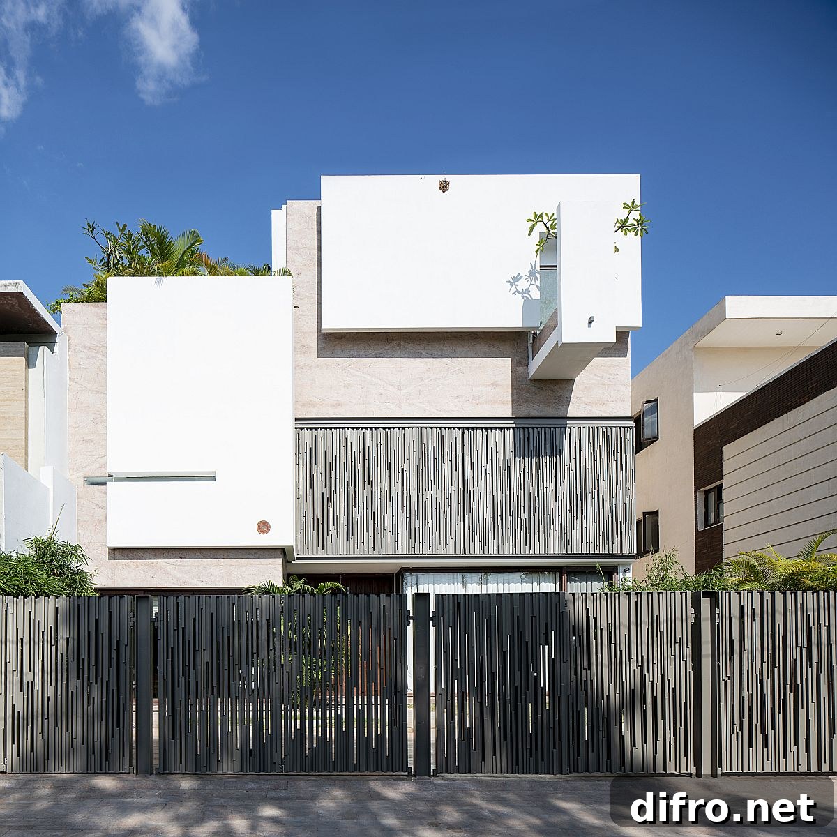Perforated metal façade allowing filtered light and privacy