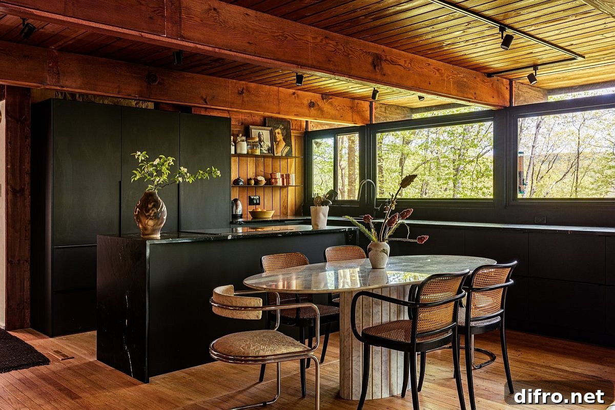 Dark finishes in a space-savvy rustic kitchen