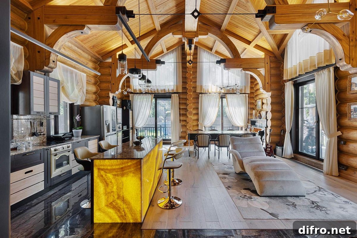 Back-lit onyx kitchen island as a rustic showstopper
