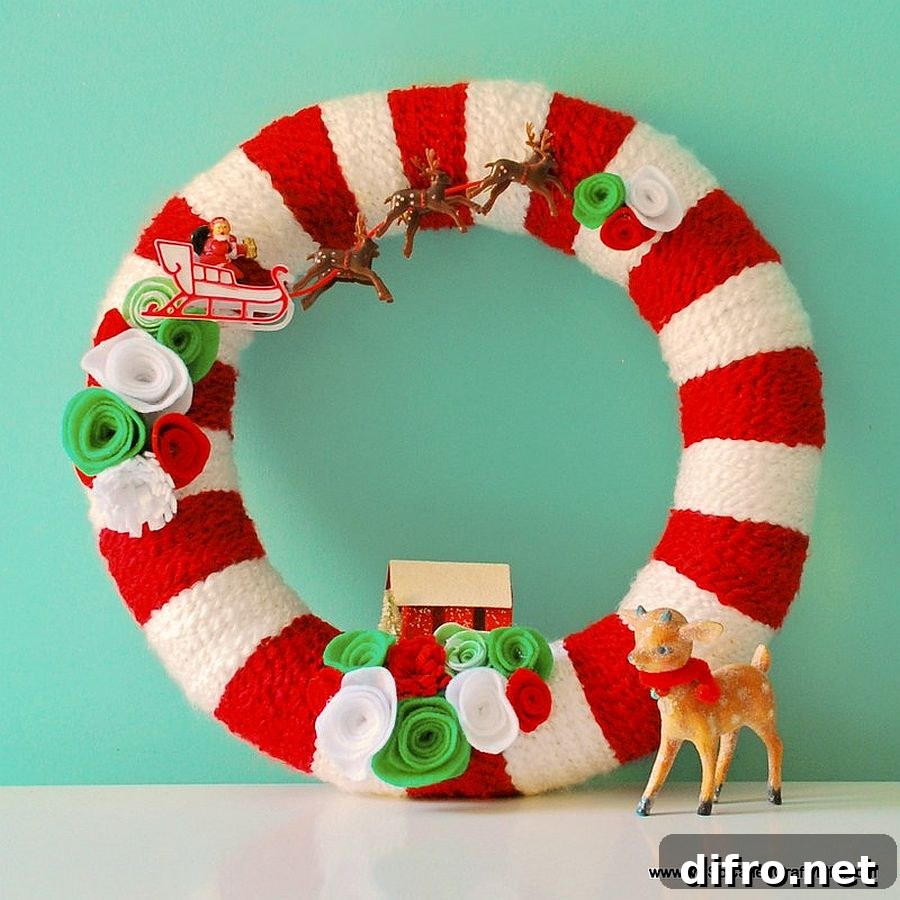 Retro yarn Christmas wreath