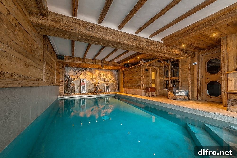 Wooden interior of the indoor pool area
