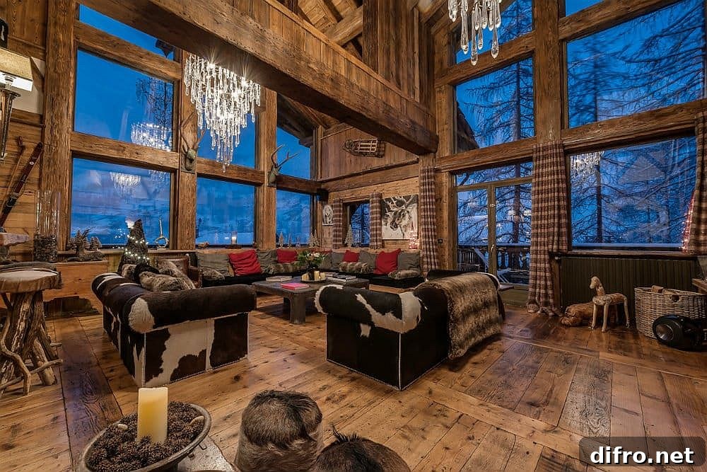 Second-level living area with vaulted ceiling