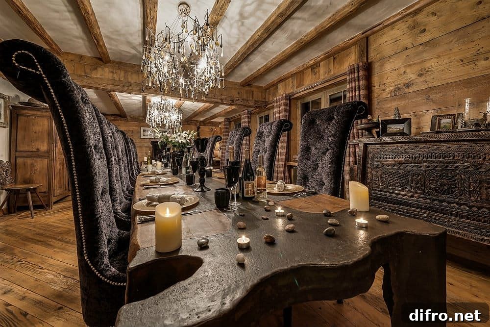 Dining space with large wooden table