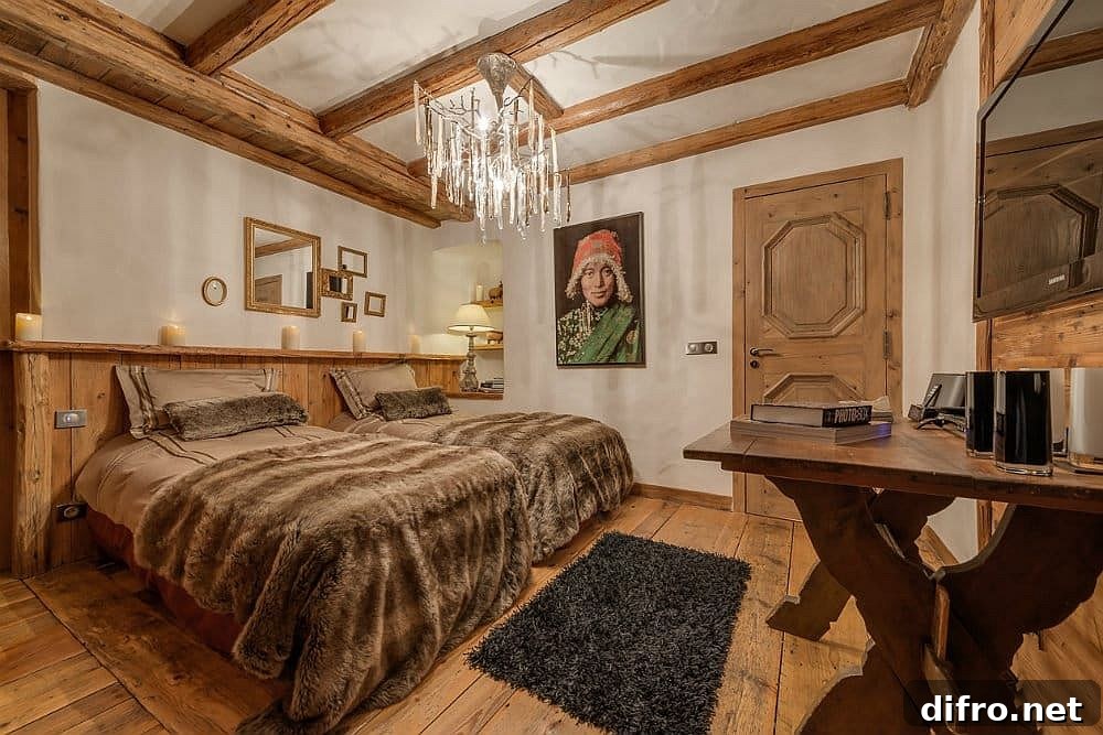 One of the bedrooms at Chalet Le Rocher