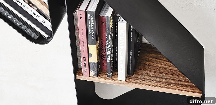 Wood and metal combined in Spinnaker bookshelf