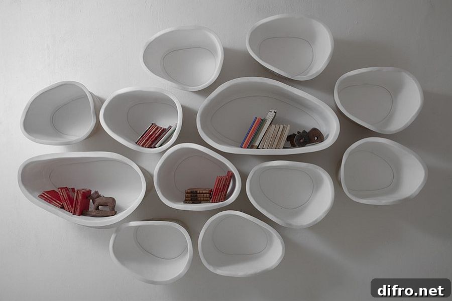 Modular shelves arranged in multiple compositions