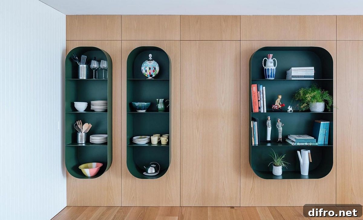 Elegant modern living room shelving