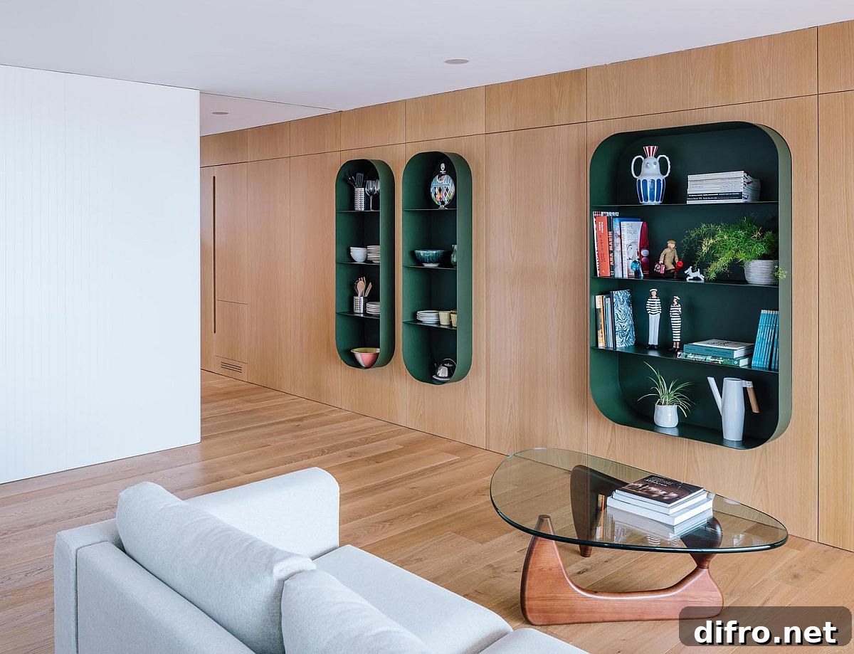 Metallic deep green custom shelves