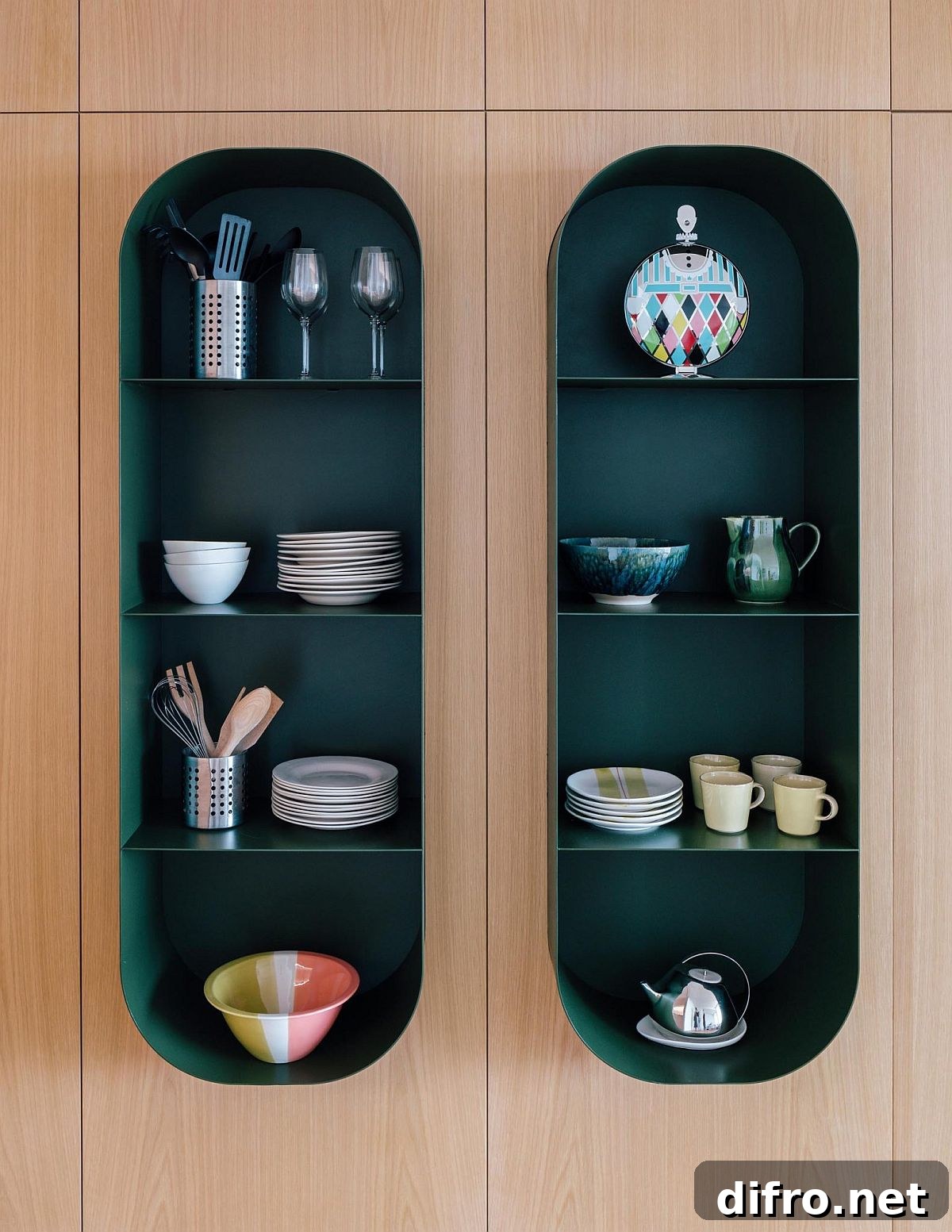 Small bespoke green shelves