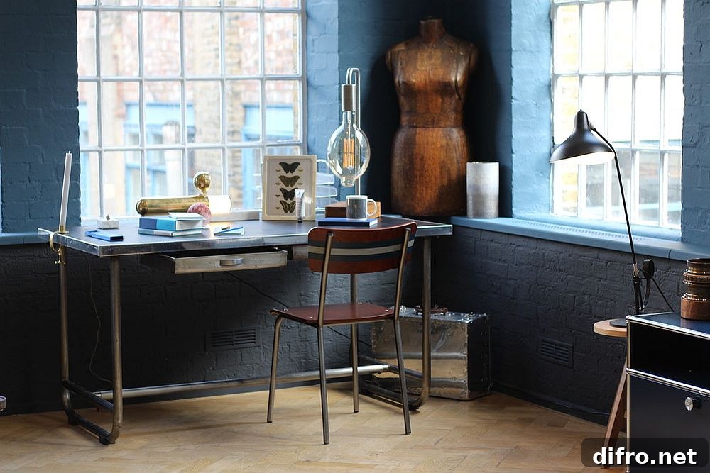Industrial home office with metal accents