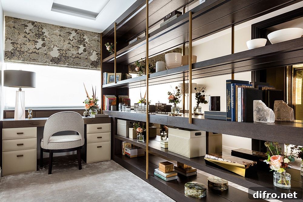 Open shelves with metallic bars
