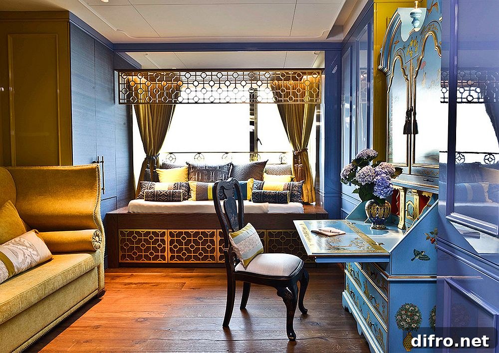 Blue and gold home office design