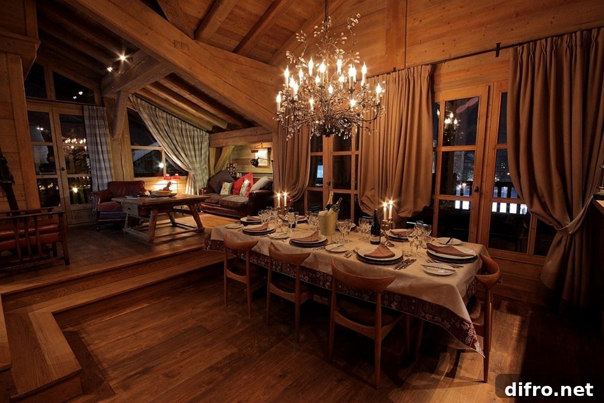 Dining area and living space at Chalet Bel Sol