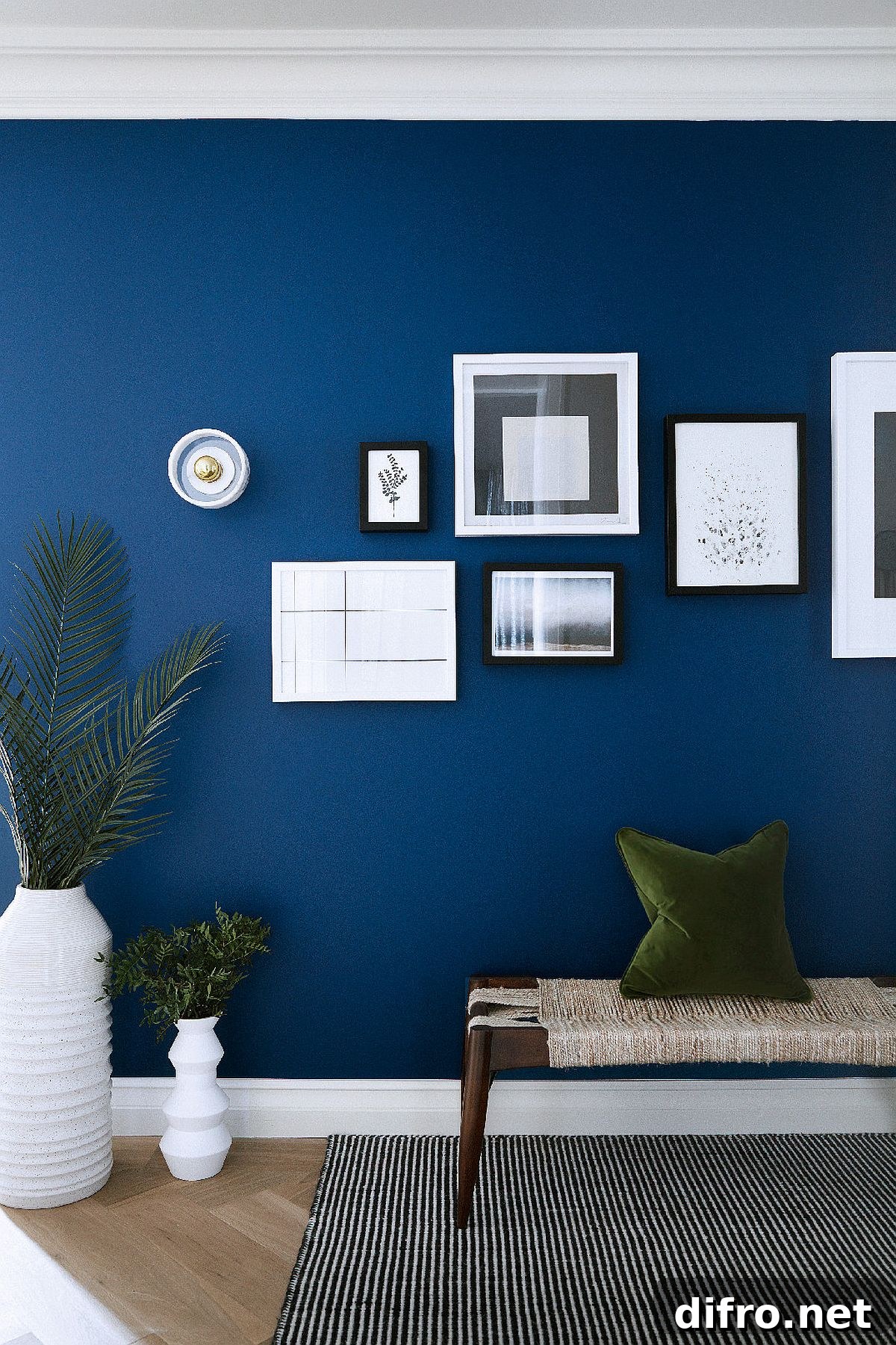 Dazzling blue with white and greens for the winter living space