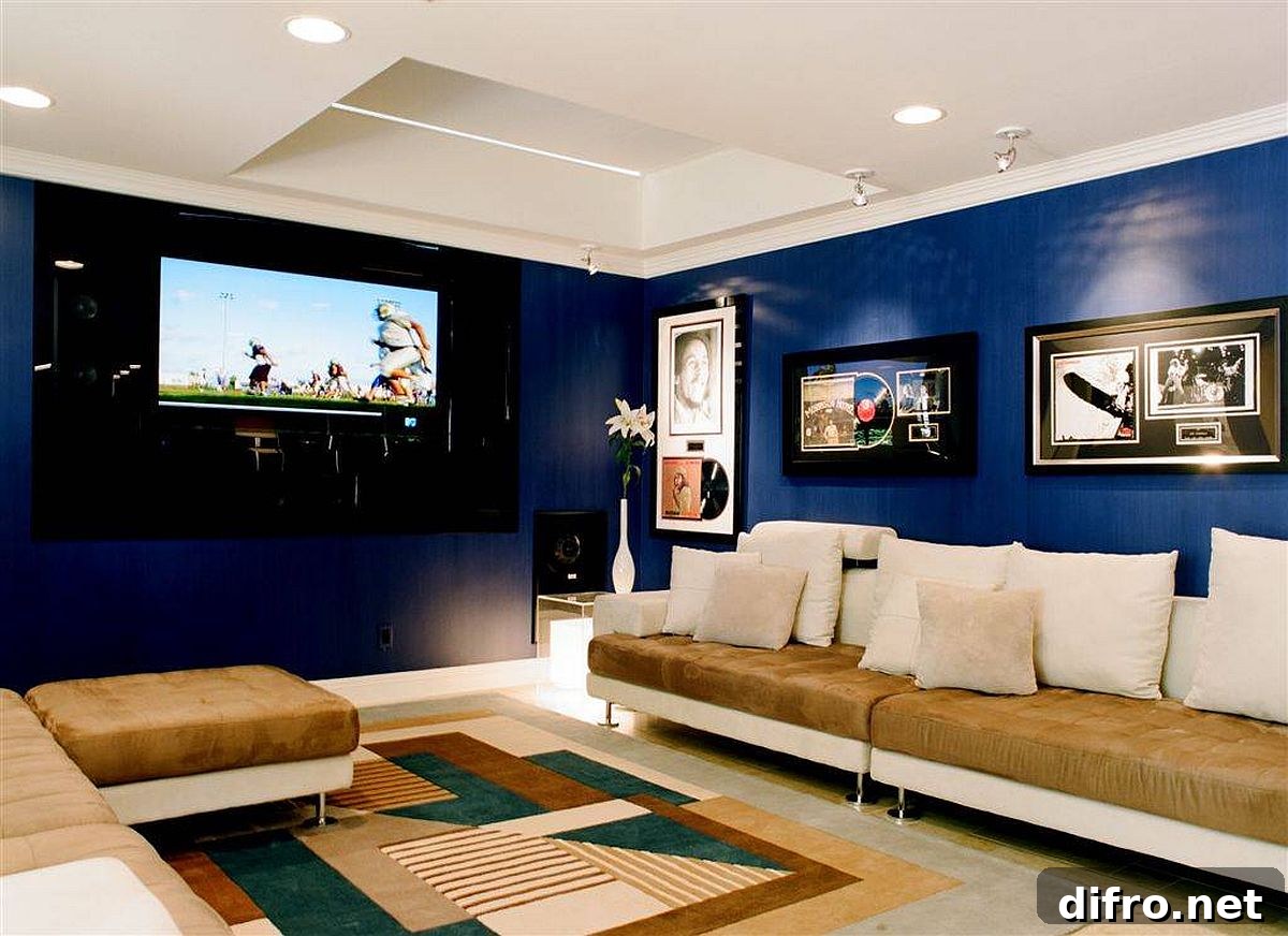 Jewel-toned blue walls in a winter home