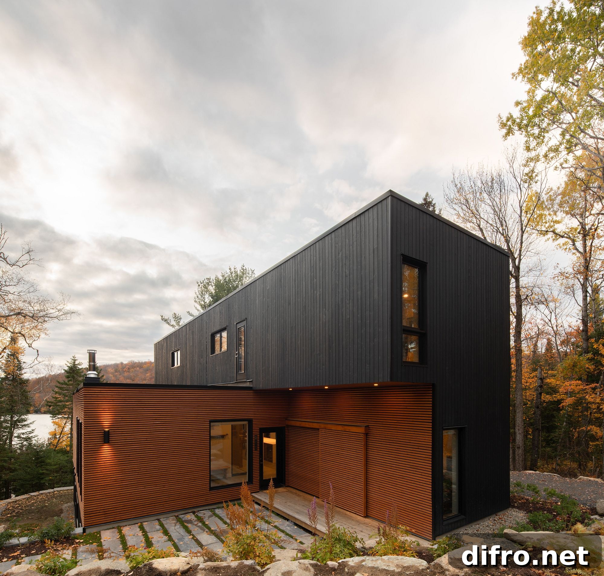Dark upper level contrasting with natural lower level
