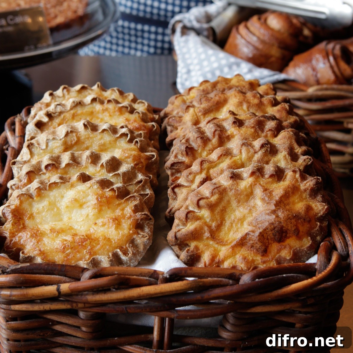 Karelian pies from Nordic Bakery in London. A delicious rye-crusted savoury snack, the Karelian pie is made with rice or potato mash filling and served with egg-butter spread. Image courtesy of Nordic Bakery.