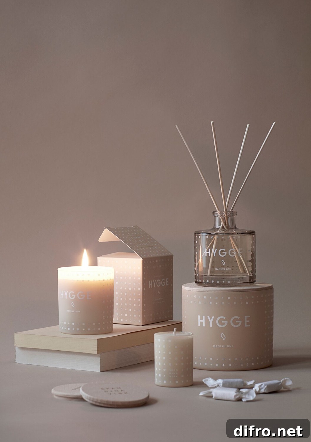 Hygge scented candles and diffuser. Image © 2016 SKANDINAVISK.