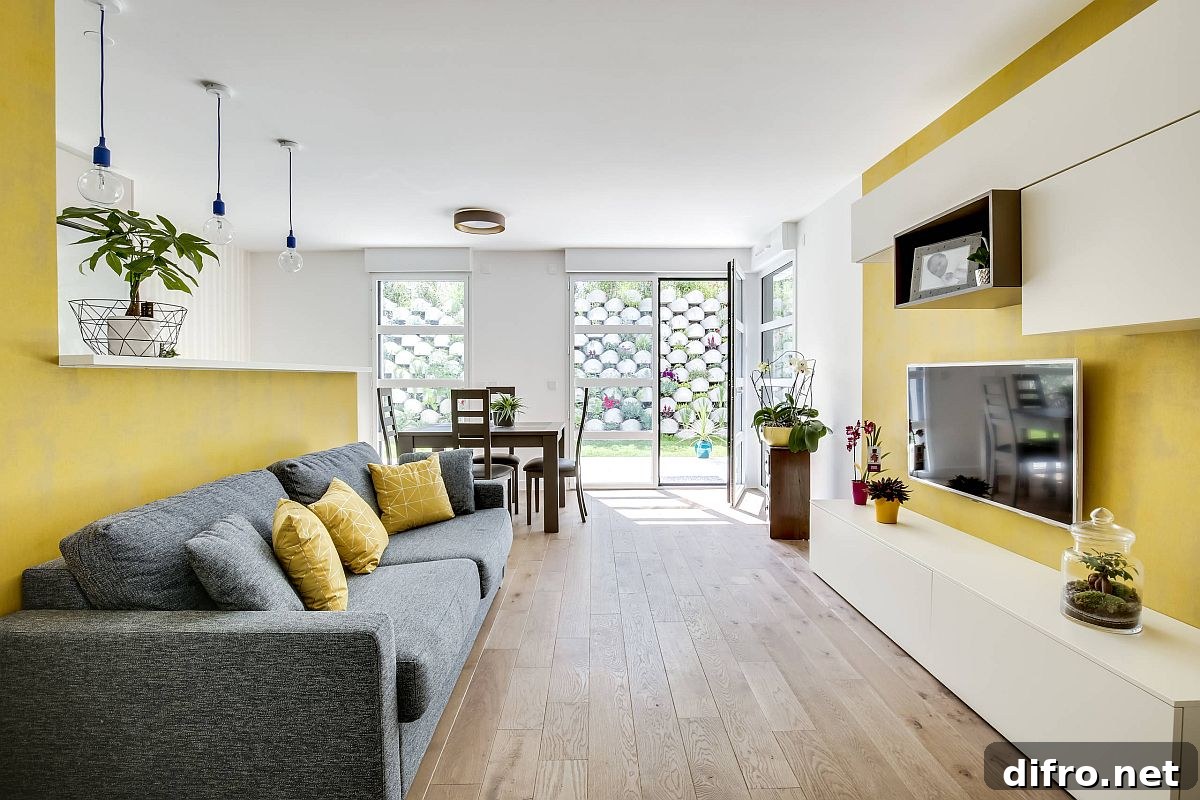 Gray and yellow living room combination