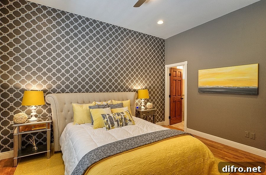 Bedroom with shades of yellow and gray