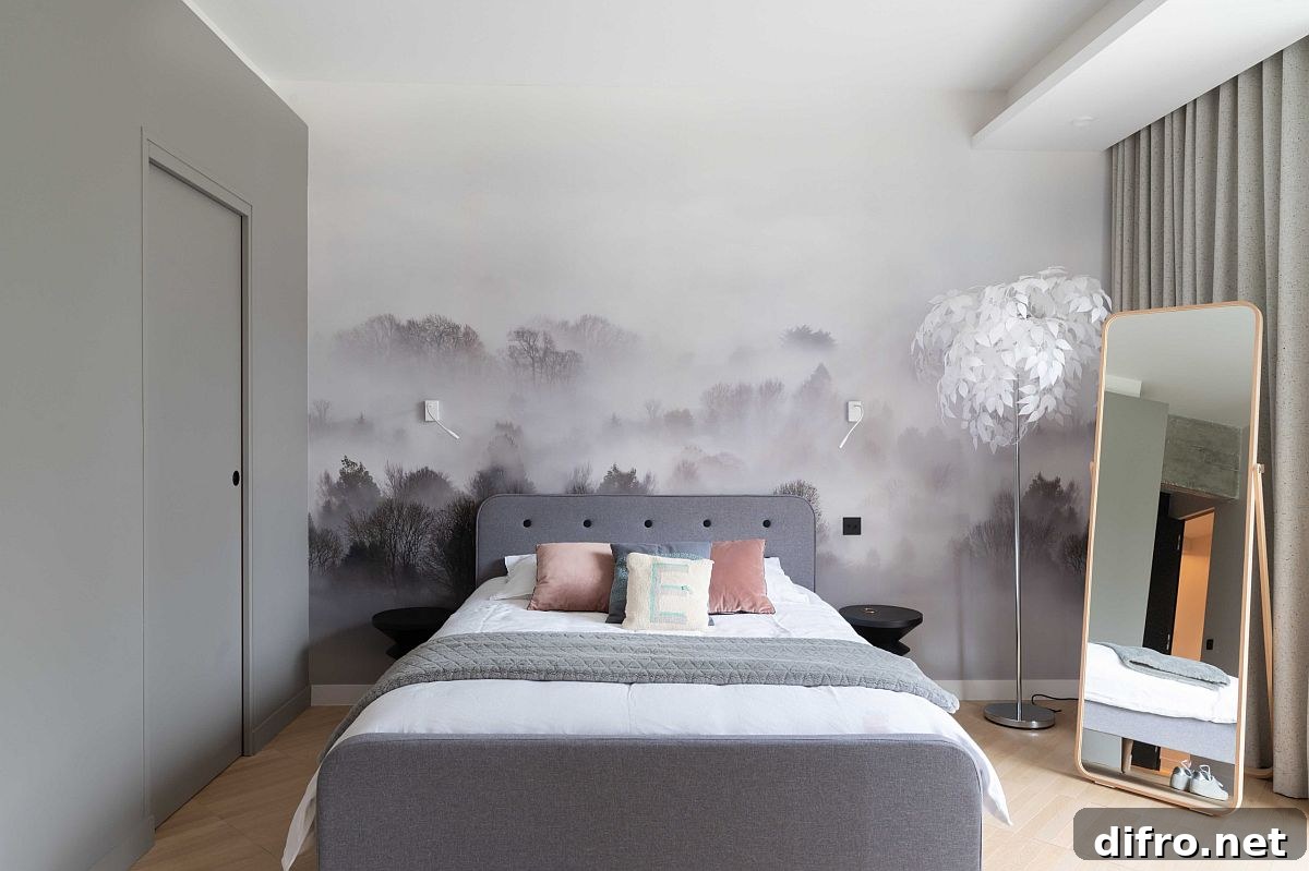 Multiple shades of gray in a bedroom