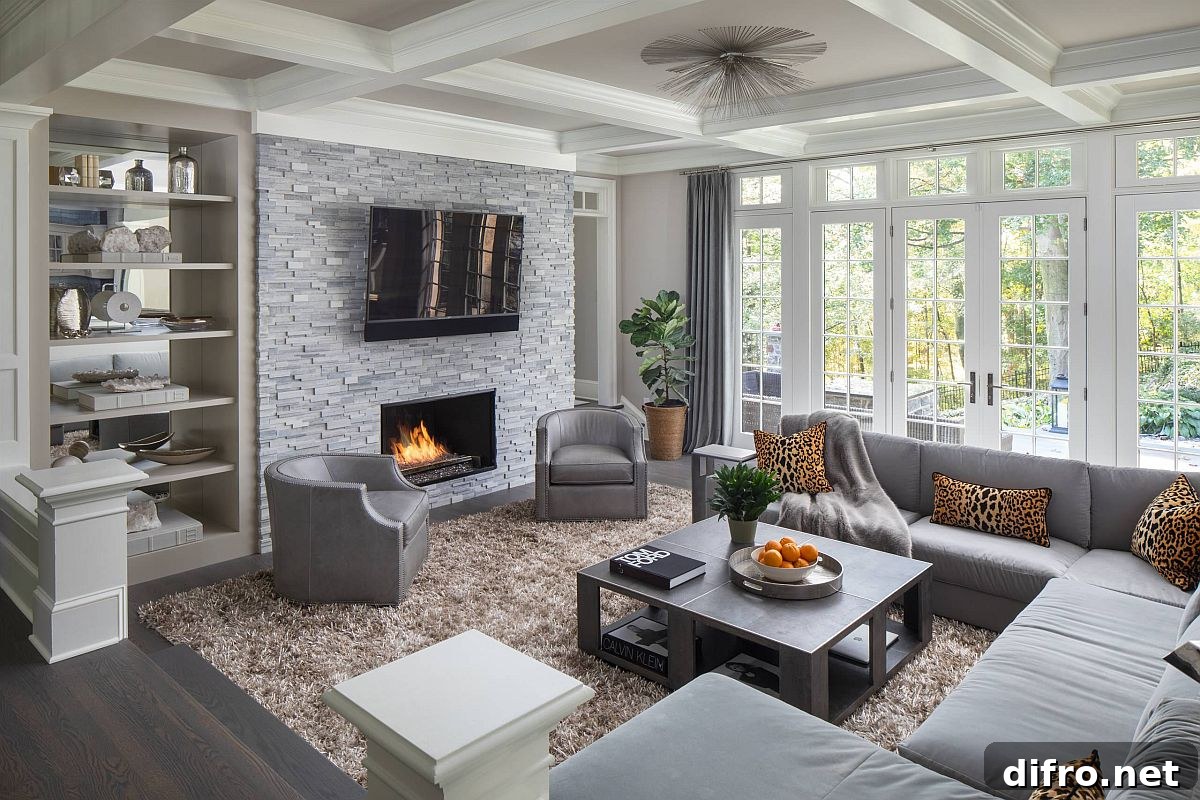 Living room with gray decor and drapes