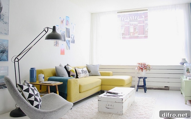 Yellow sofa as focal point