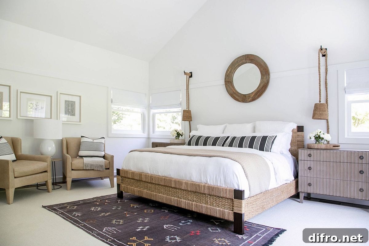 Nautical-styled bedroom with natural finishes and smart accents