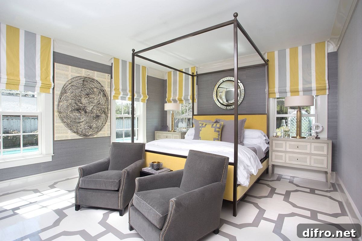 Bedroom with yellow and gray accents